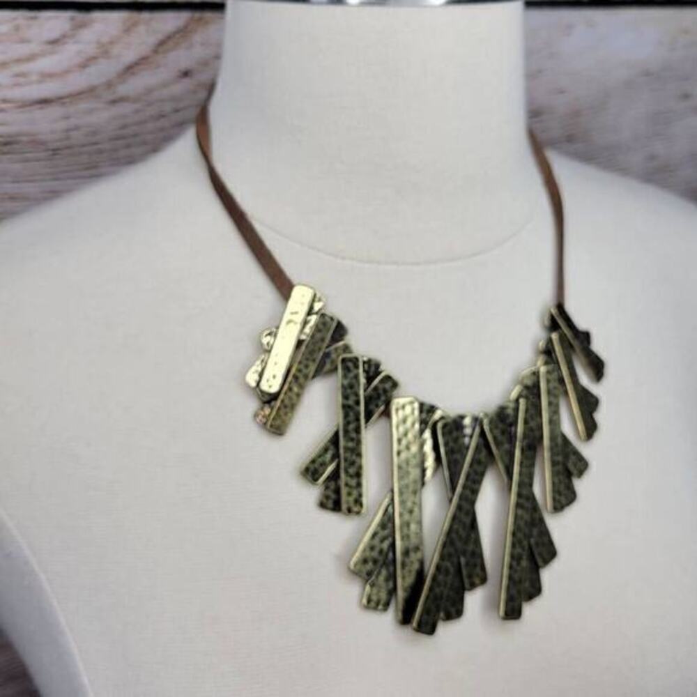 NWOT Marlyn Schiff Statement Necklace Gold Tone Bars Metal
